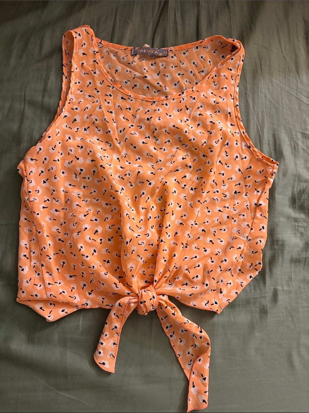 Sakura Coral Printed Tie-Front Camisole